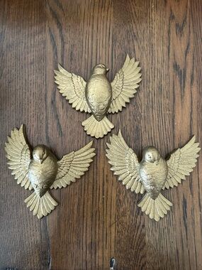 Vintage Burwood Gold Dove Wall Decor Set of 3 Mid Century MCM Flying Birds USA